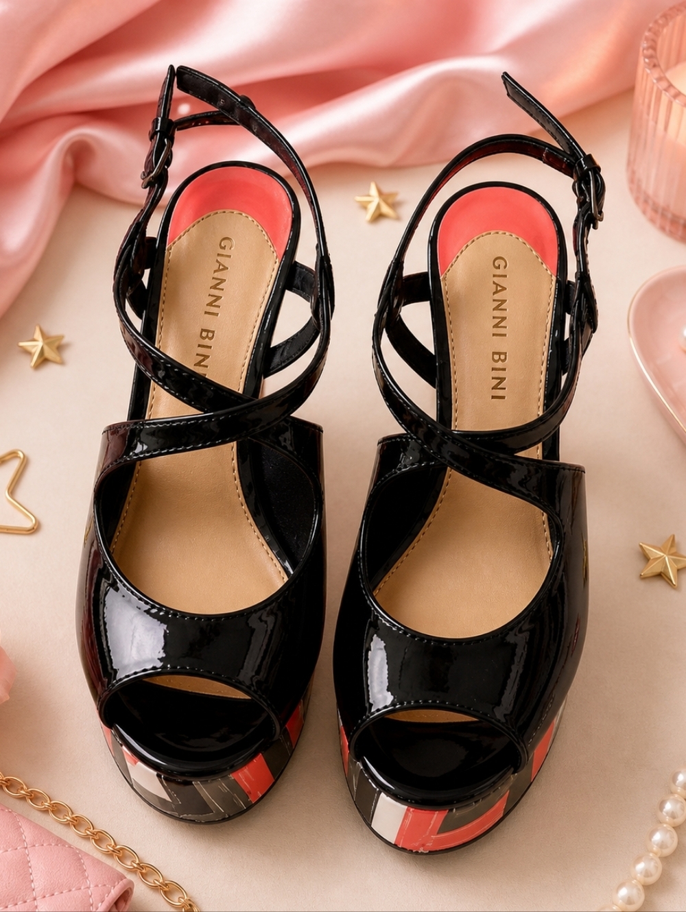 Gianni Bini Black Heels with Stiletto Design and Strappy Detail